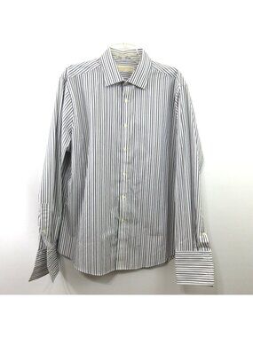 Michael Kors Mens Dress Shirt Sz 17 34/35 Black Gray Striped Long Sleeve Collar